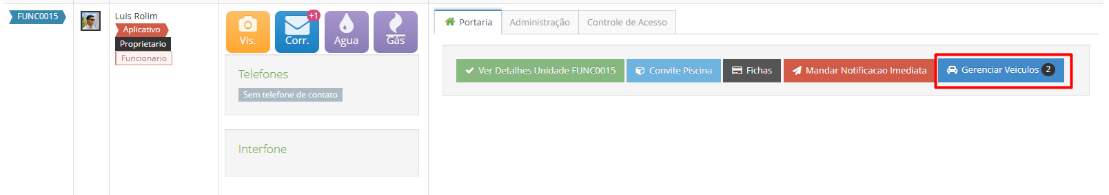 Botão Gerenciar Veículos