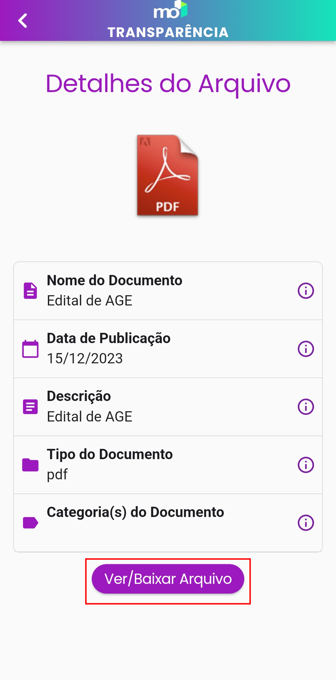imagem: Seção de Anexos na parte inferior da tela de detalhes de um comunicado.