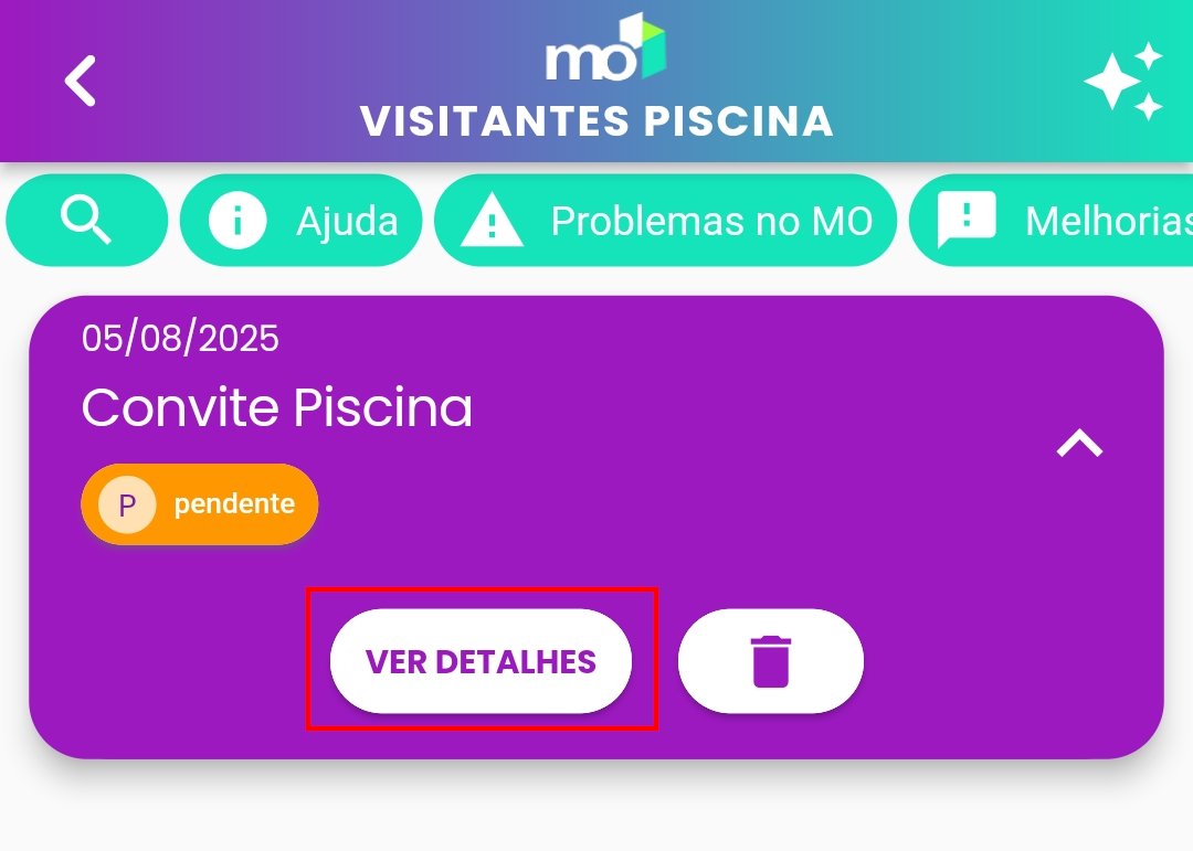 Card de convite com o botão 'Ver Detalhes' destacado