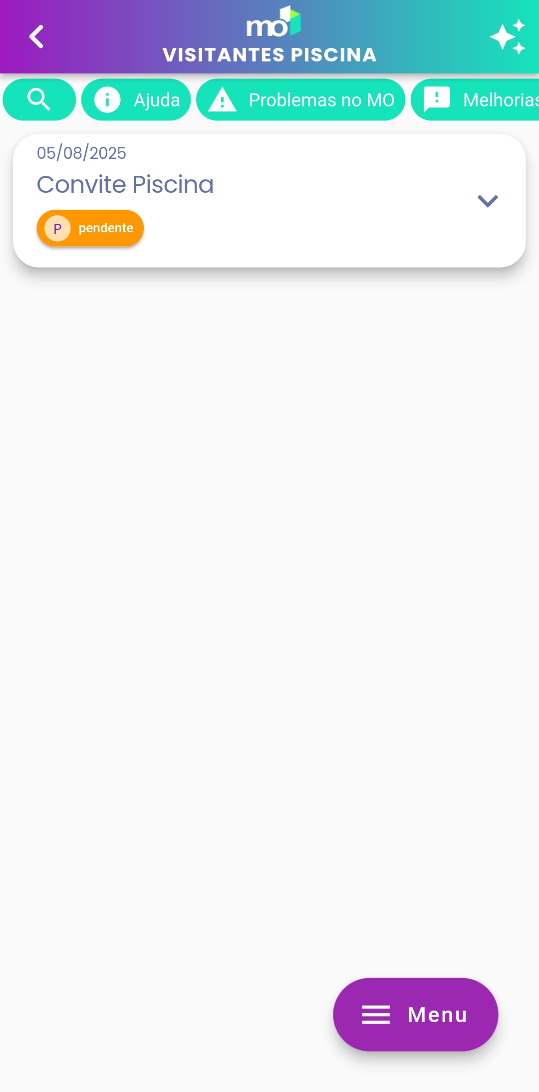 Tela de listagem de convites para piscina