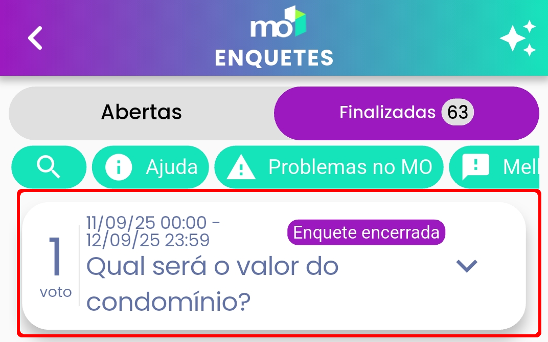 imagem: Tela 'Finalizadas' todas as enquetes encerradas.