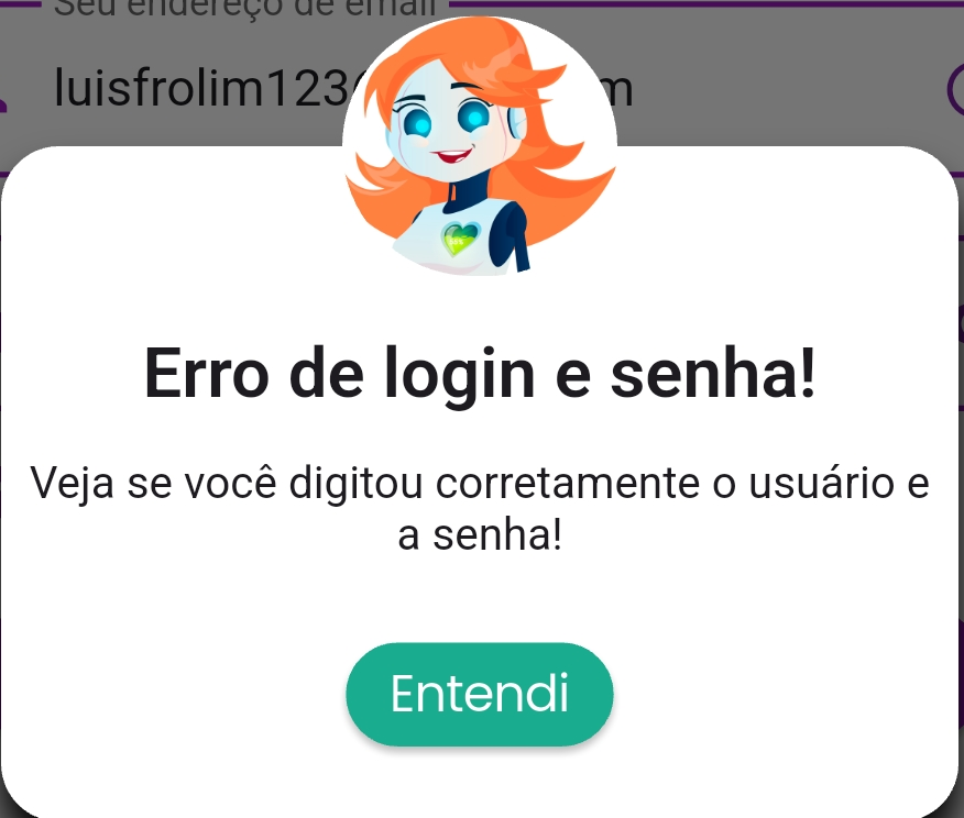 imagem: E-mail ou senha incorretos