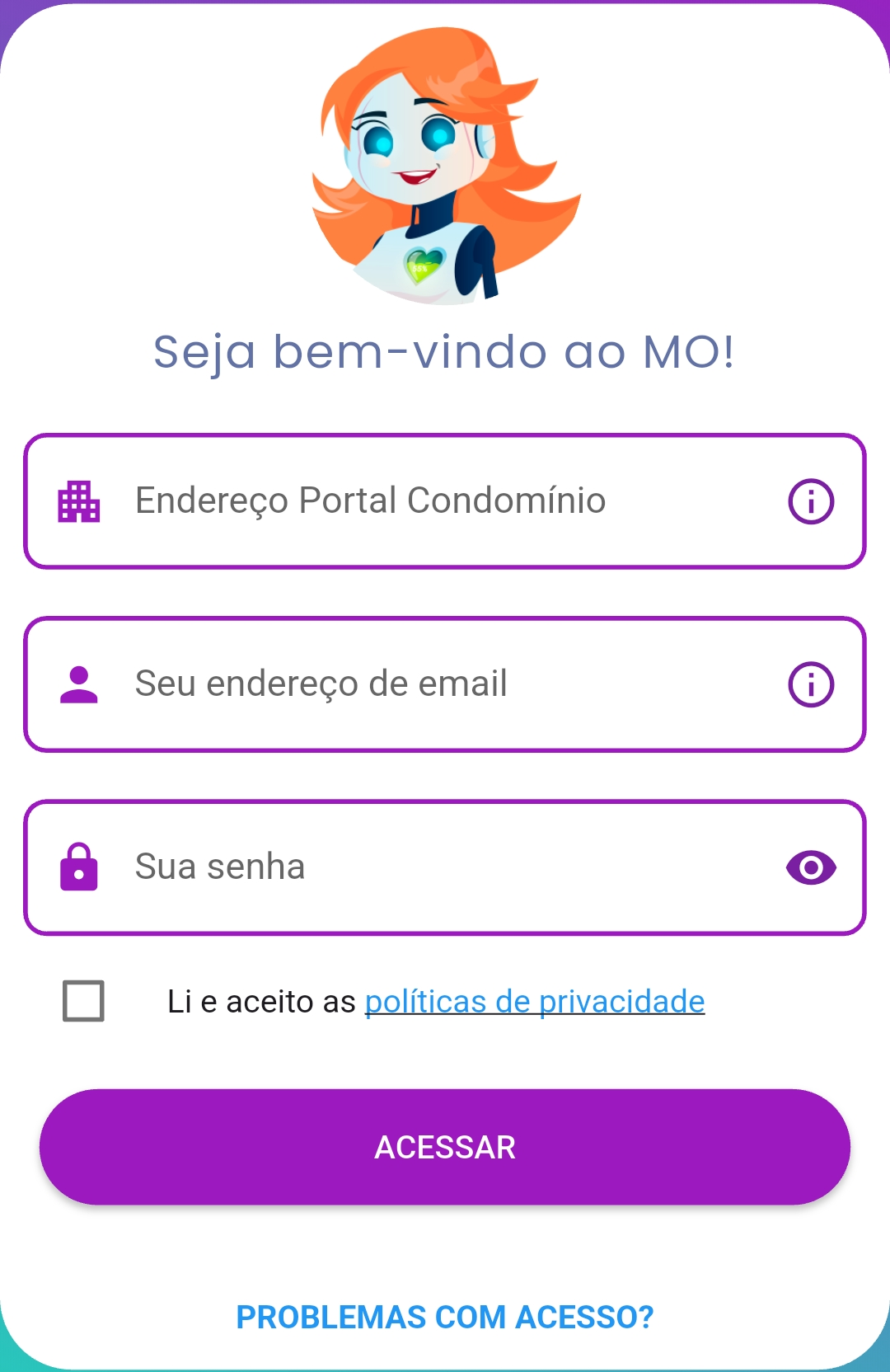 imagem: Tela de login do Morador Online.