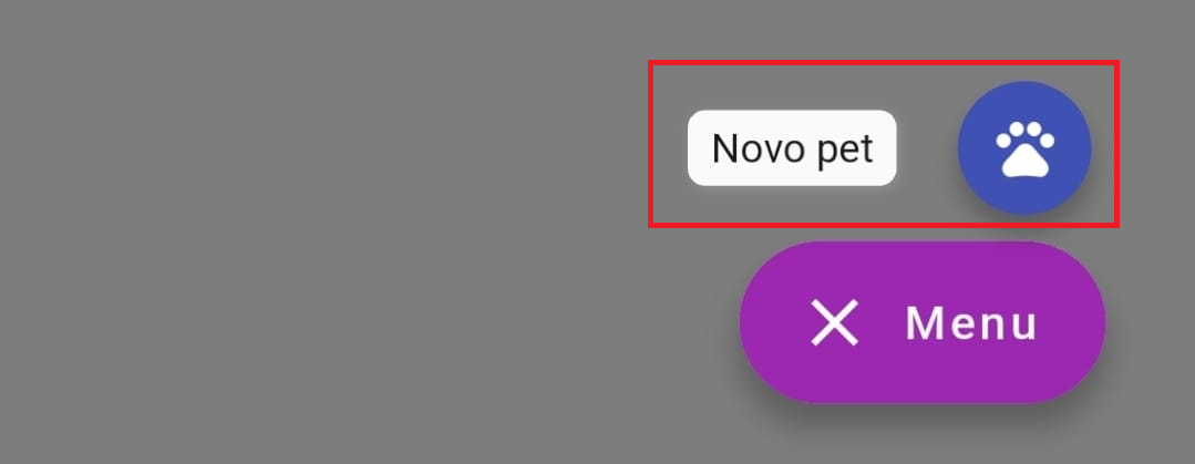Tela de listagem de pets destacando o botão flutuante para adicionar um novo.
